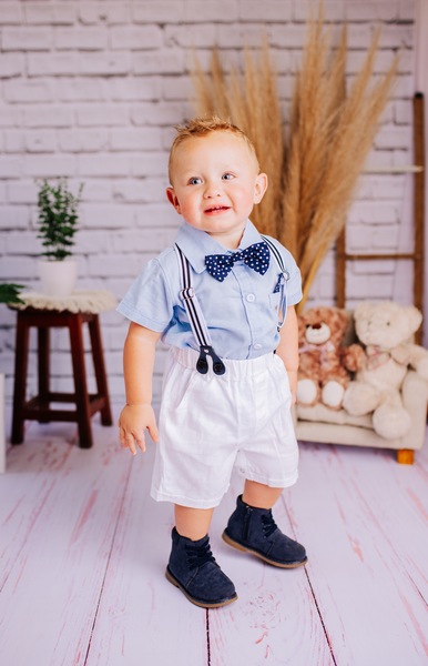 Light blue shirt with white pants set