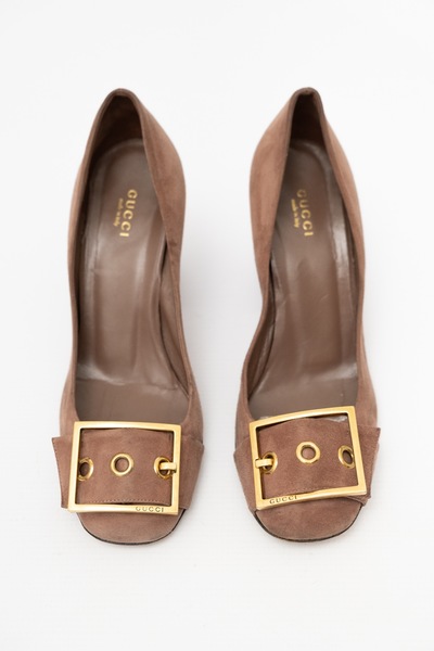 Gucci Suede Block Heel Pumps