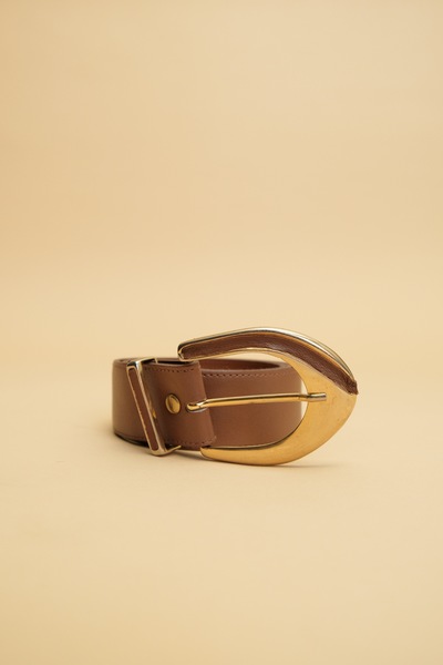 Genuine Leather Belt Tan/Gold