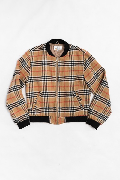 Checked Wool Blend Bomber Jacket
