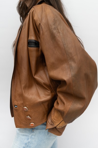 Vintage Leather Bomber Jacket Brown