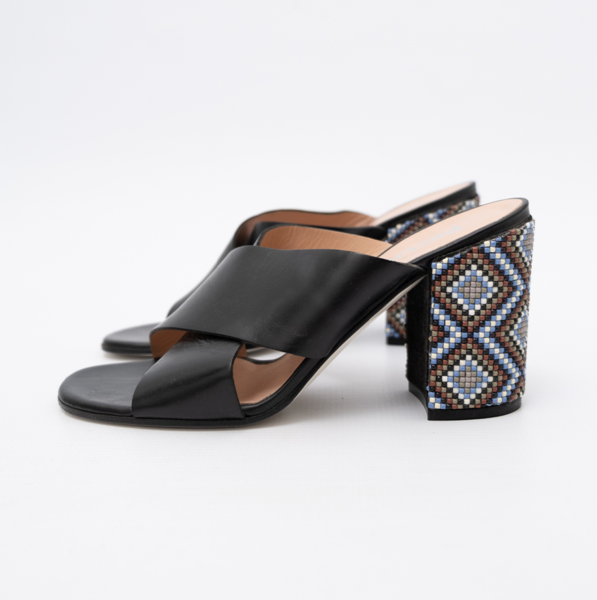 POLLINI Black Leather Sandals