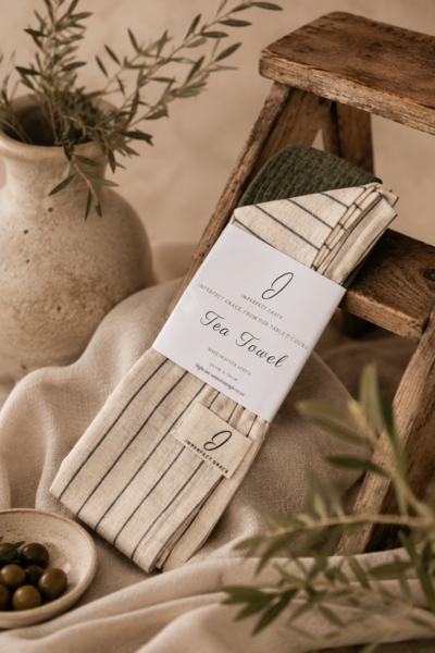 Tea Towel Set – Linen & Cotton Duo - Oat & Olive