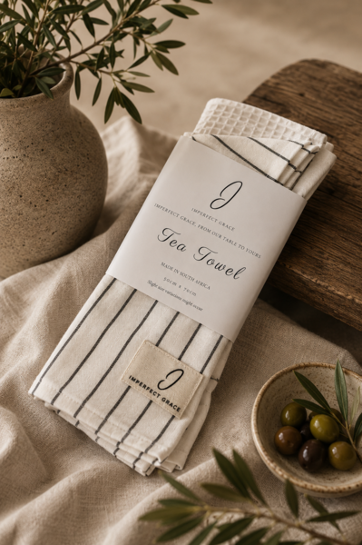 Tea Towel Set – Linen & Cotton Duo - Oat and White