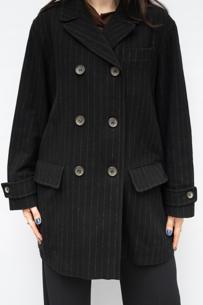 Jil Sander Striped Coat Wool Blend Double Breasted Coat