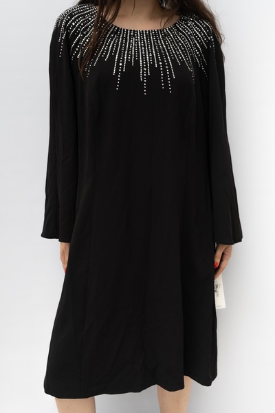 Calvin Klein Black Rhinestone Embellished Long Sleeve Dress