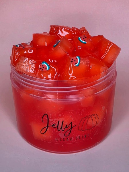 250 ml Decorating Kit: Red Clear Slime with Jelly Cubes - Watermelon