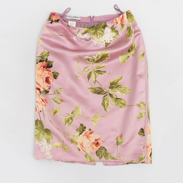 Dolce&Gabbana Vintage Pure Silk Floral Motif Pencil Skirt Pink
