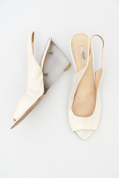 PRADA Vintage SS2010 Perspex Leather Peep Toe Wedge