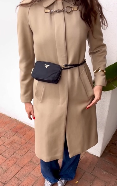 PRADA VIRGIN WOOL&LEATHER TRIMS COAT