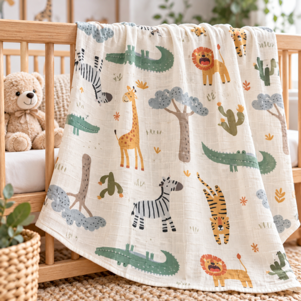 Bush-veld Animals Muslin Baby Swaddle blanket