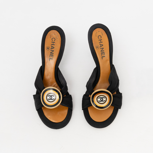 Vintage Chanel Black Logo CC Sandals