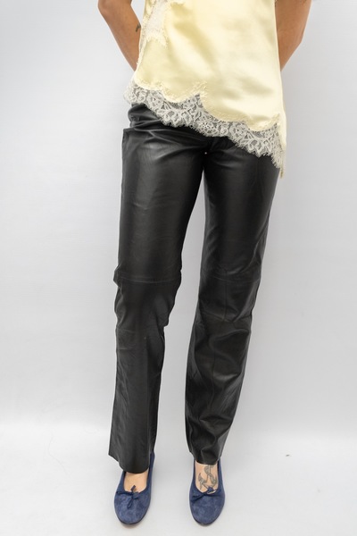 Vintage Genuine Leather High Waisted Pants Straight Leg