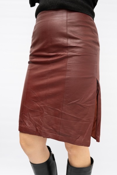 Genuine Leather Skirt Maroon
